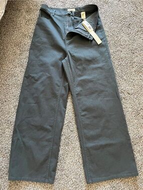Wide Leg Cotton Blend Pants in Charcoal
